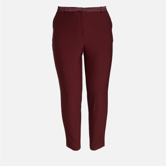 Sejour 16w Satin Trim Burgundy Ankle Pants Flat Front Trouser‎ Cropped Pants - Picture 5 of 11